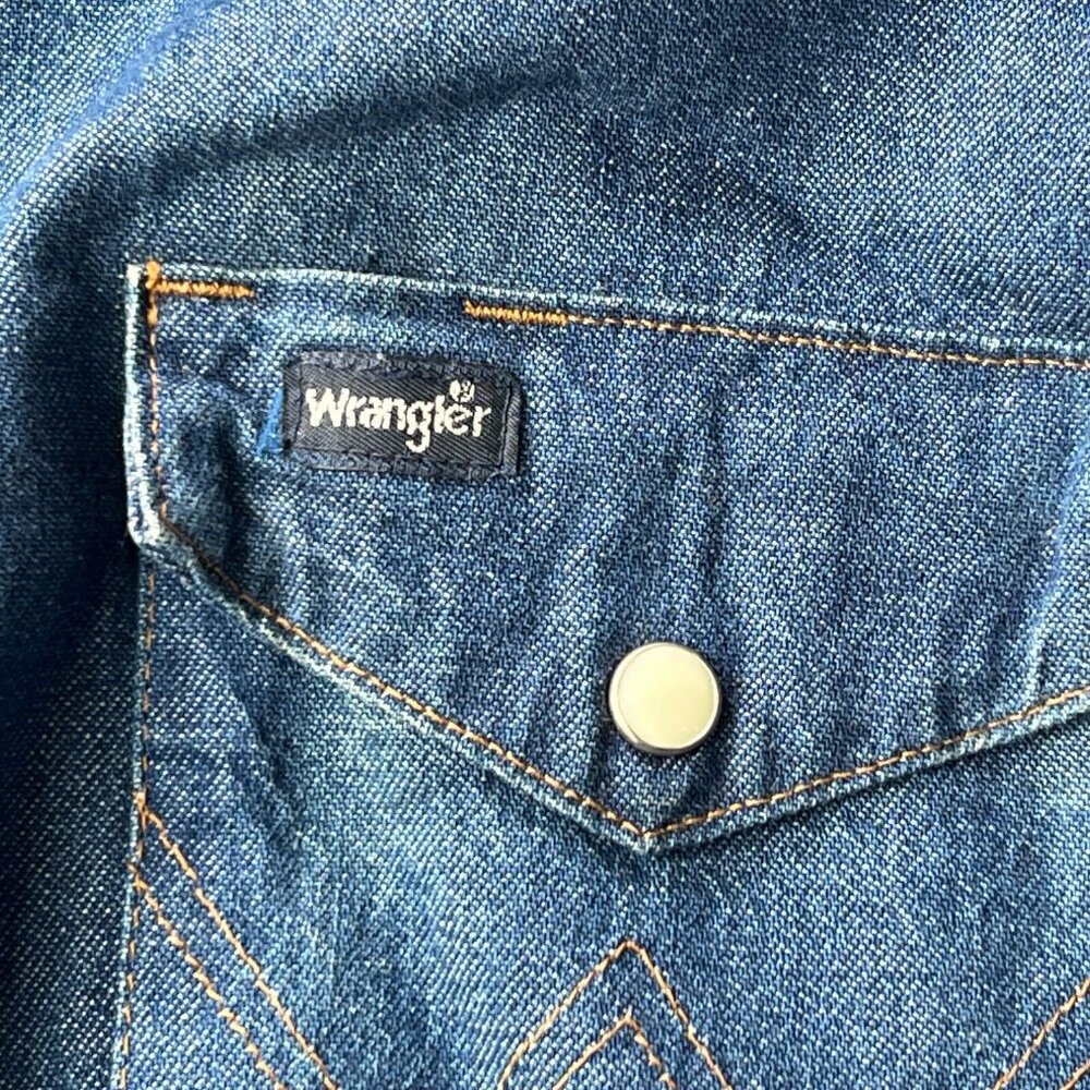 Vintage Wrangler Denim Shirt Long Sleeve Pearl Snap Mens 16.5–34 - Picture 4 of 8